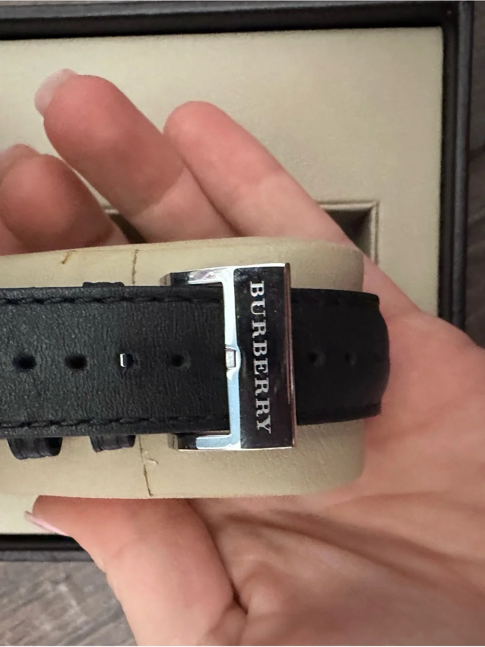 Burberry Unisex Silver Dial Black Leather Watch